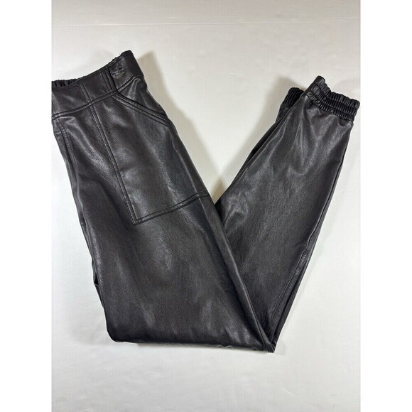 Spanx Faux Leather Joggers Black Medium Elastic Waist Pockets - Picture 5 of 16